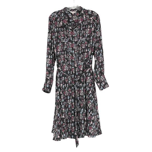 Nanette Lepore Floral Flowy Belted Dress Black Pink Sz 12 Gardencore Whimsy Goth - Picture 1 of 16